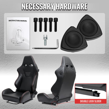 RACING SEAT - BLACK PU NAPPA WITH DOUBLE RED STITCH