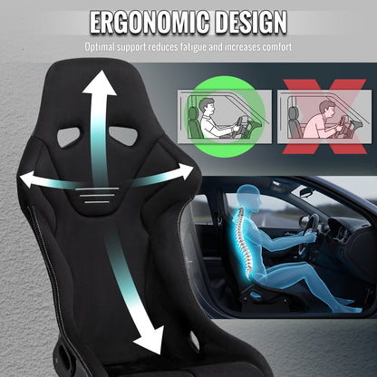 BUCKET RACING SEAT - FIBER GLASS BLACK SUEDE DOUBLE SILVER STITCH