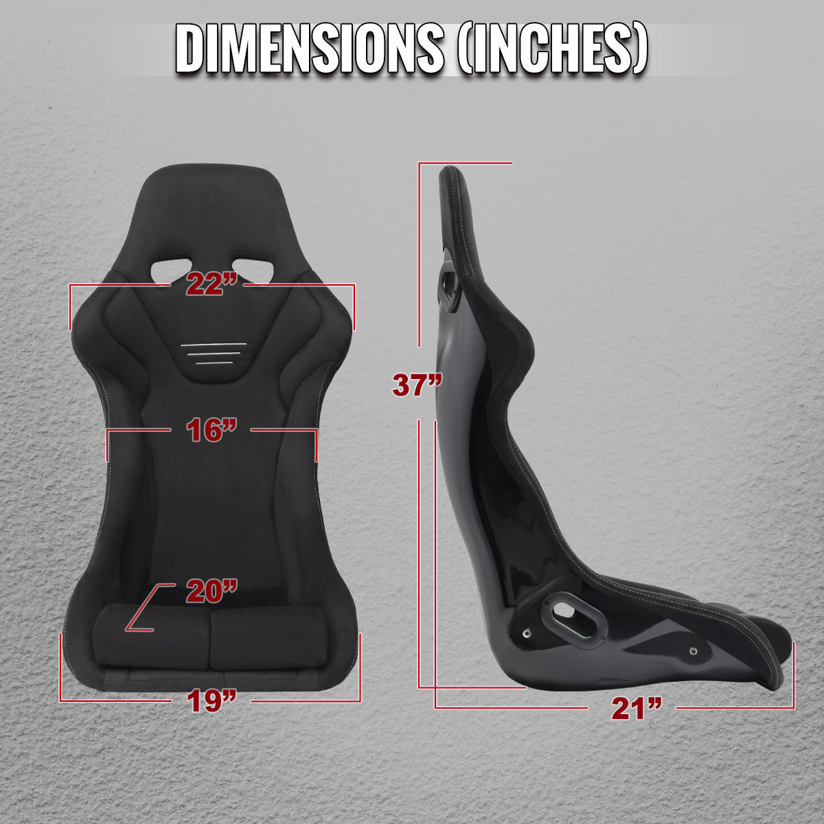 BUCKET RACING SEAT - FIBER GLASS BLACK SUEDE DOUBLE SILVER STITCH