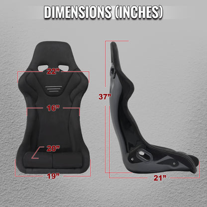 BUCKET RACING SEAT - FIBER GLASS BLACK SUEDE DOUBLE SILVER STITCH