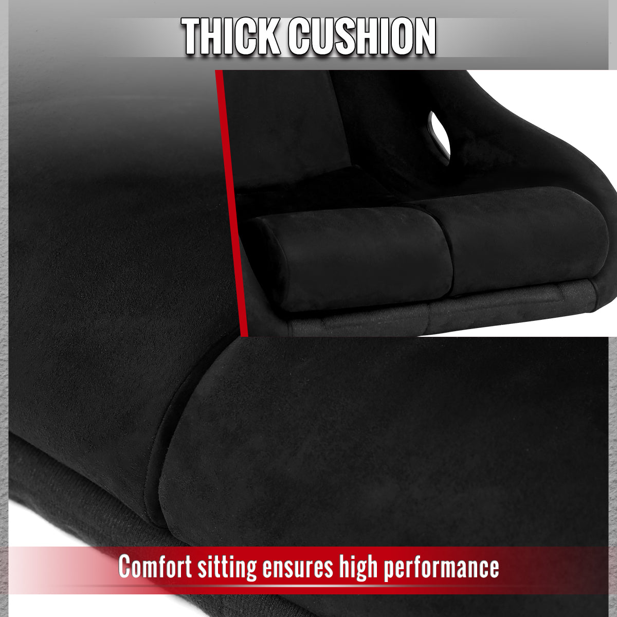 BUCKET RACING SEAT - FIBER GLASS BLACK SUEDE DOUBLE RED STITCH