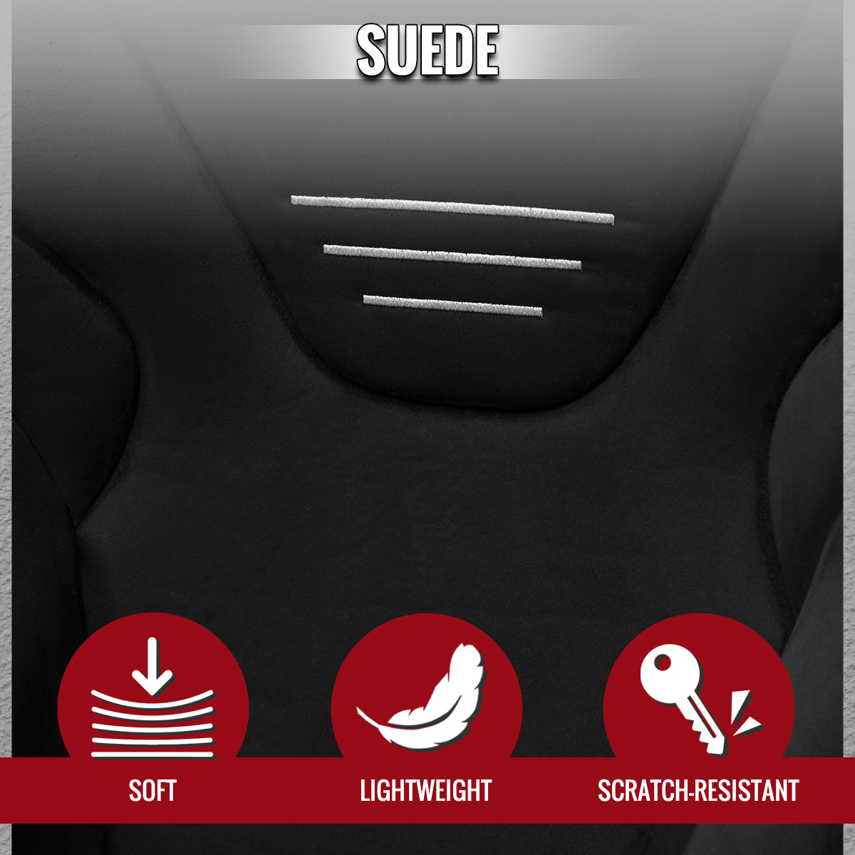 BUCKET RACING SEAT - FIBER GLASS BLACK SUEDE DOUBLE RED STITCH