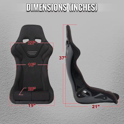BUCKET RACING SEAT - FIBER GLASS BLACK SUEDE DOUBLE RED STITCH