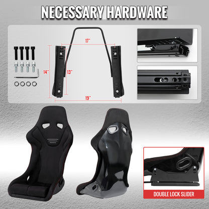 BUCKET RACING SEAT - FIBER GLASS BLACK SUEDE DOUBLE RED STITCH