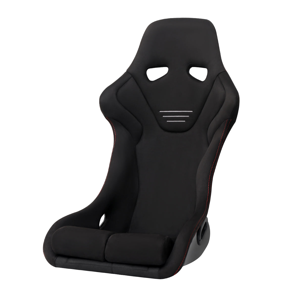 BUCKET RACING SEAT - FIBER GLASS BLACK SUEDE DOUBLE RED STITCH