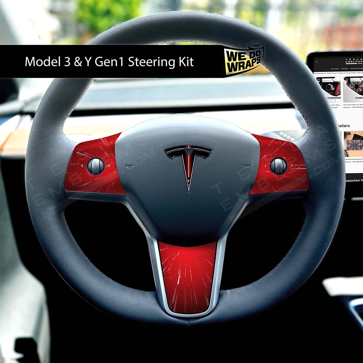 Red Lightsaber Tesla Steering Wheel Wrap | MY 2019-'25
