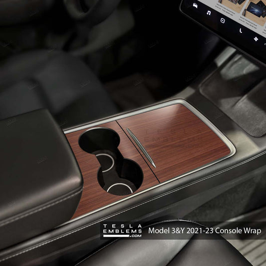 Redwood Woodgrain | Tesla Center Console Wrap Kit | Model Y '21-25