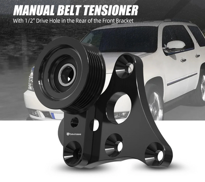 GM LS Truck / SUV Billet Aluminum Manual Belt Tensioner with Pulley for 4.8L / 5.3L / 6.0L / 6.2L Vortec Engines (Gen III / Gen IV / Hummer H2 / H3 / Replaces 12554027 / 12580162 / 12609719)