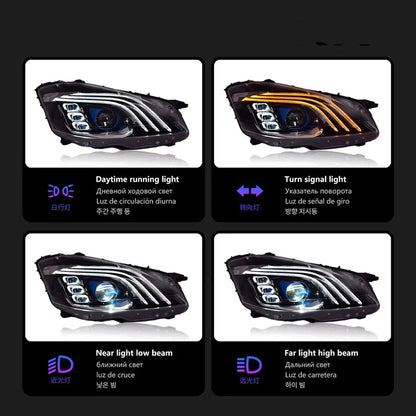 Mercedes-Benz S-Class W221 LED Headlight Assembly with DRL, Sequential Turn Signal & High / Low Beam 2006 - 2013