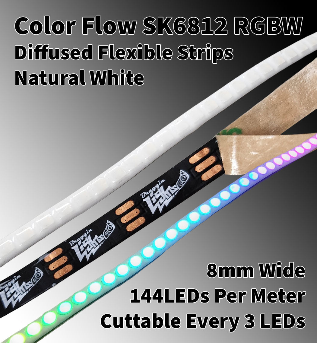 Color Flow 8mm Diffused Flexible Strips - 5v SK6812 RGBW