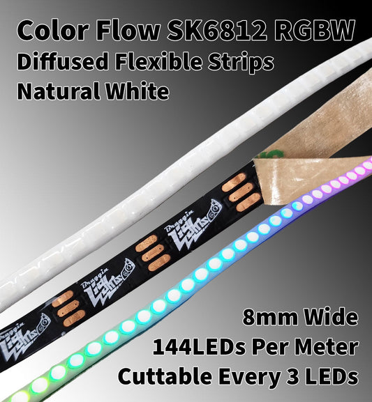 Color Flow 8mm Diffused Flexible Strips - 5v SK6812 RGBW