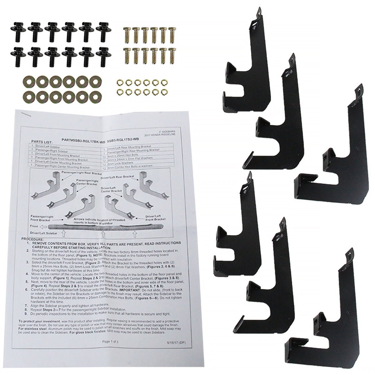 2017-2024 Honda Ridgeline Black Stainless Steel Side Step Nerf Bars