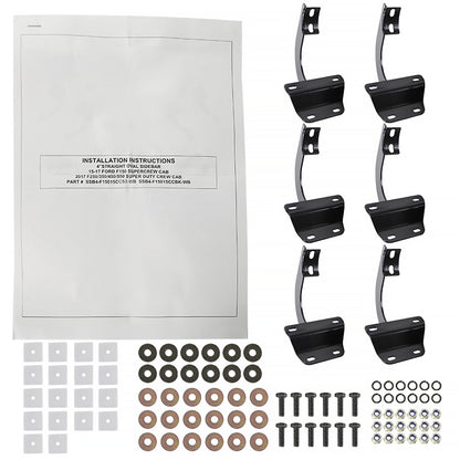 2015-2024 Ford F-150/F-250/F-350/F-450/F-550 Crew/SuperCrew Cab 4" Black Stainless Steel Side Step Nerf Bars