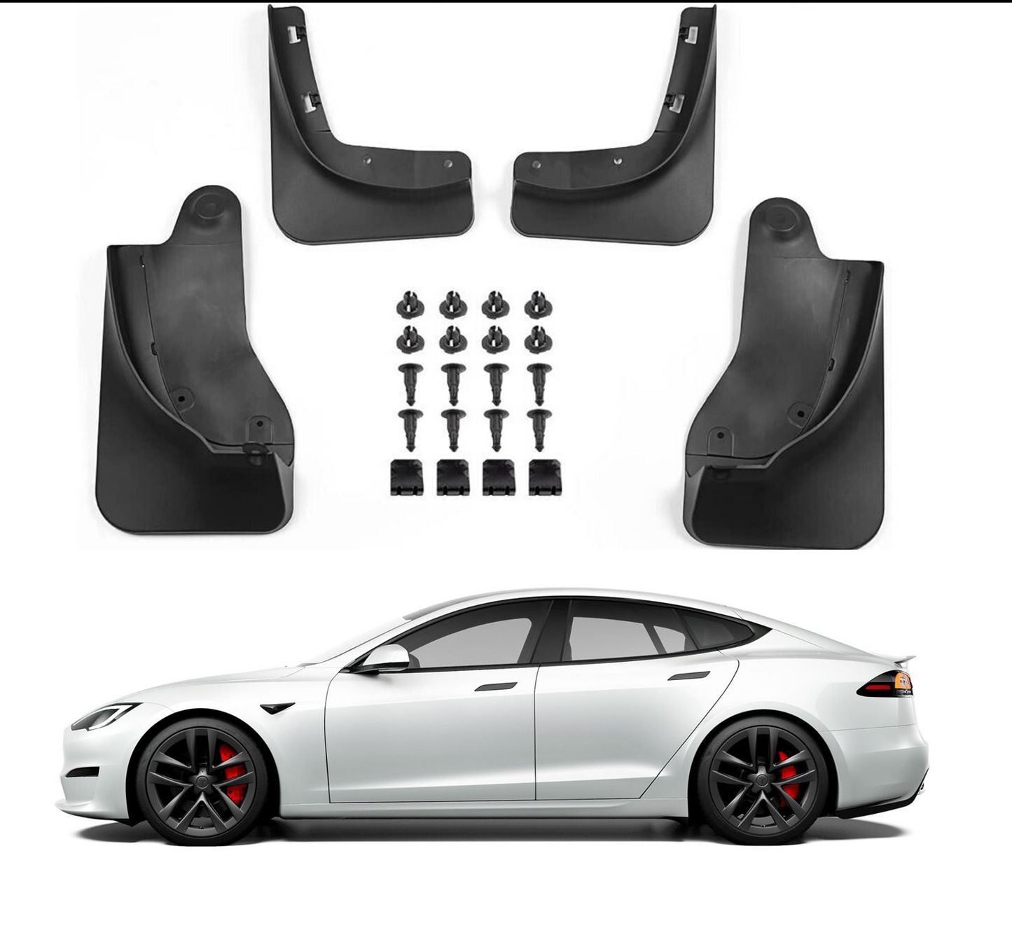 Model S / Plaid Tesla Mud Flaps Splash Guards Winter Vehicle Protection No Holes 4 Pcs 2022+