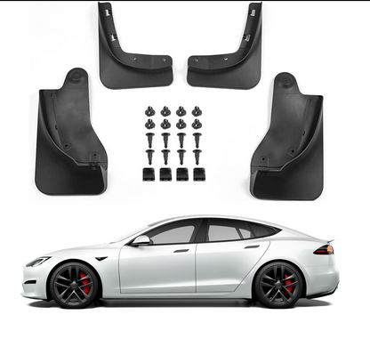 Model S / Plaid Tesla Mud Flaps Splash Guards Winter Vehicle Protection No Holes 4 Pcs 2022+