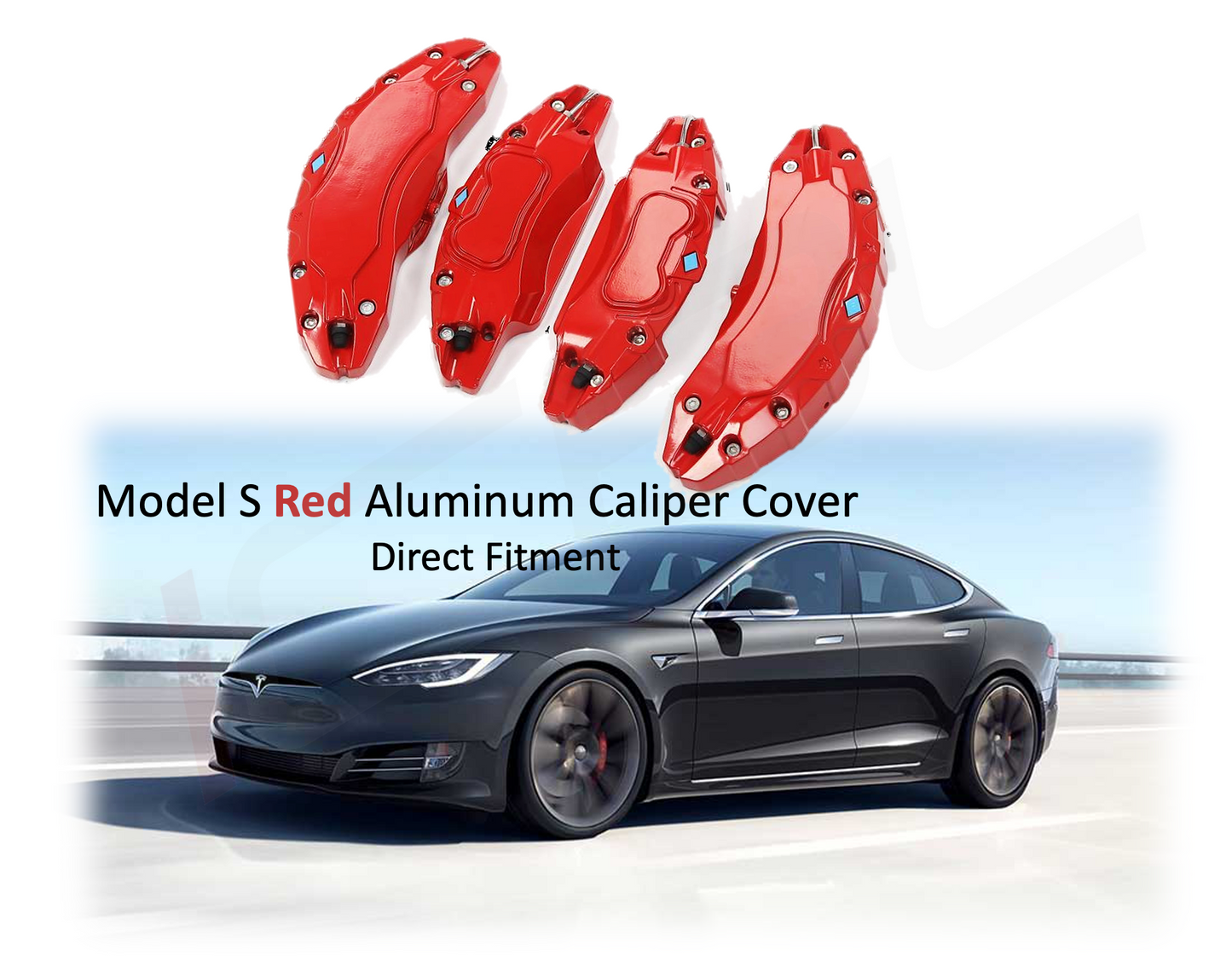 Tesla Model S Brake Caliper Covers Aluminum Front & Rear Red 2022 2023 2024 + Refreshed Models (4PCS)