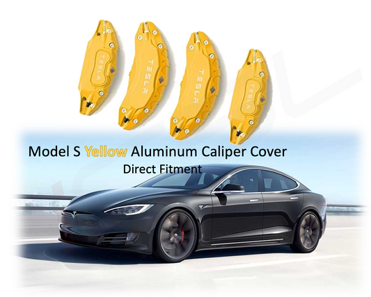 Tesla Model S Brake Caliper Covers Aluminum Front & Rear Yellow 2022 2023 2024 + Refreshed Models (4PCS)