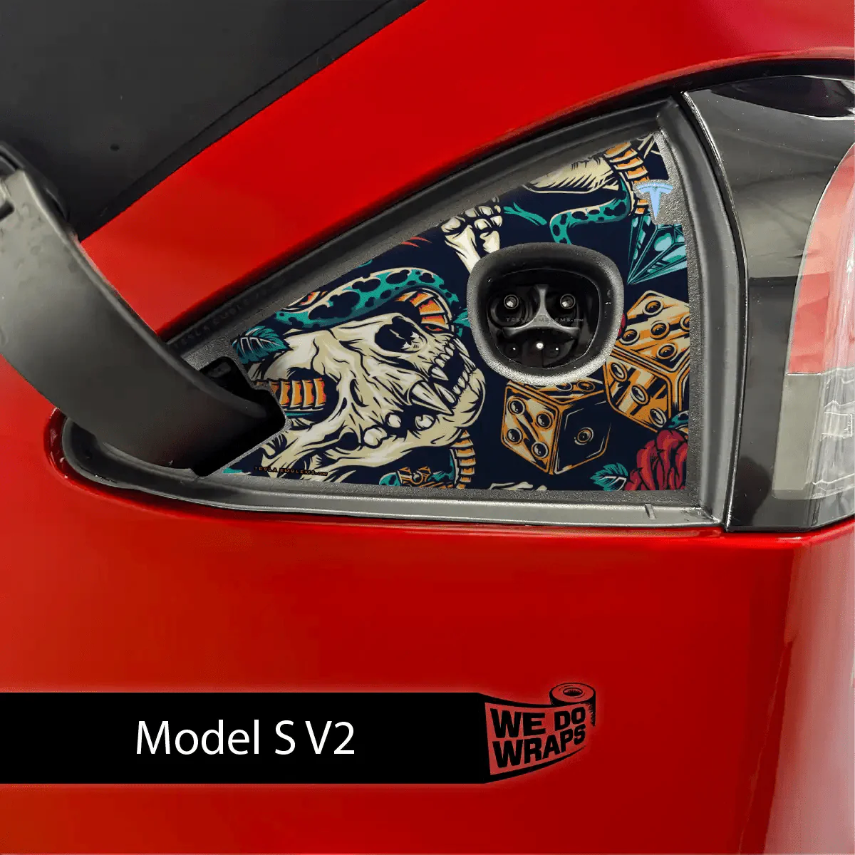 Skull & Rose Tattoo Art Tesla Charge Port Wrap | Model S