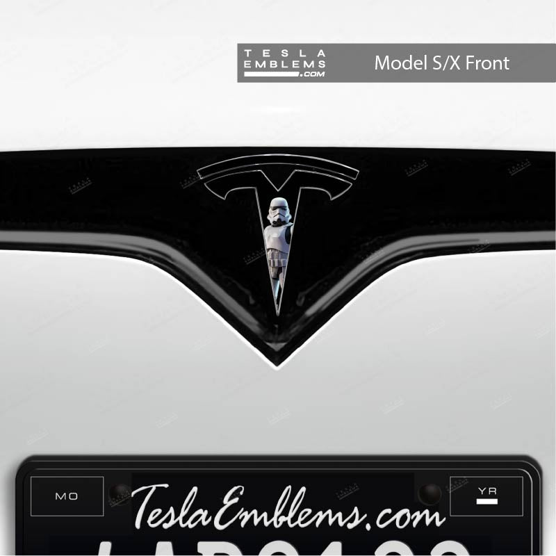 Storm Trooper Tesla Emblem Decals (Front + Back) | Model S