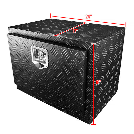 Universal 24" Heavy Duty Black Aluminum Underbody Truck Tool Box w/ T-Handle Latch, Lock, & Keys
