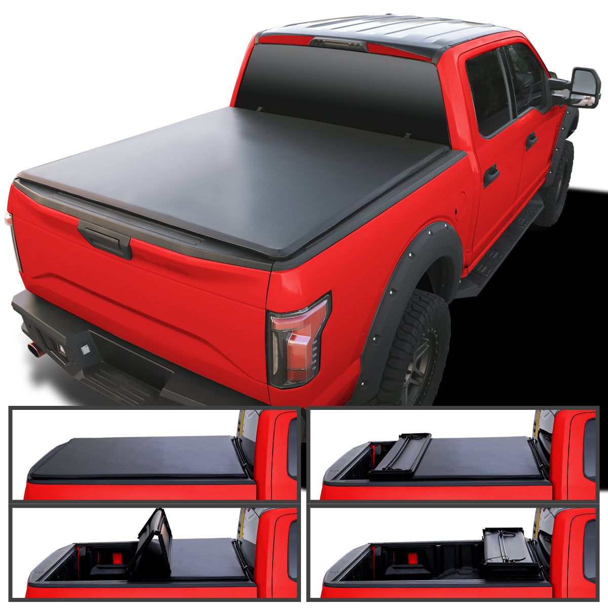 2015-2023 Ford F-150 Super Crew Cab 5'6" Short Bed Soft Quad-Fold Tonneau Cover