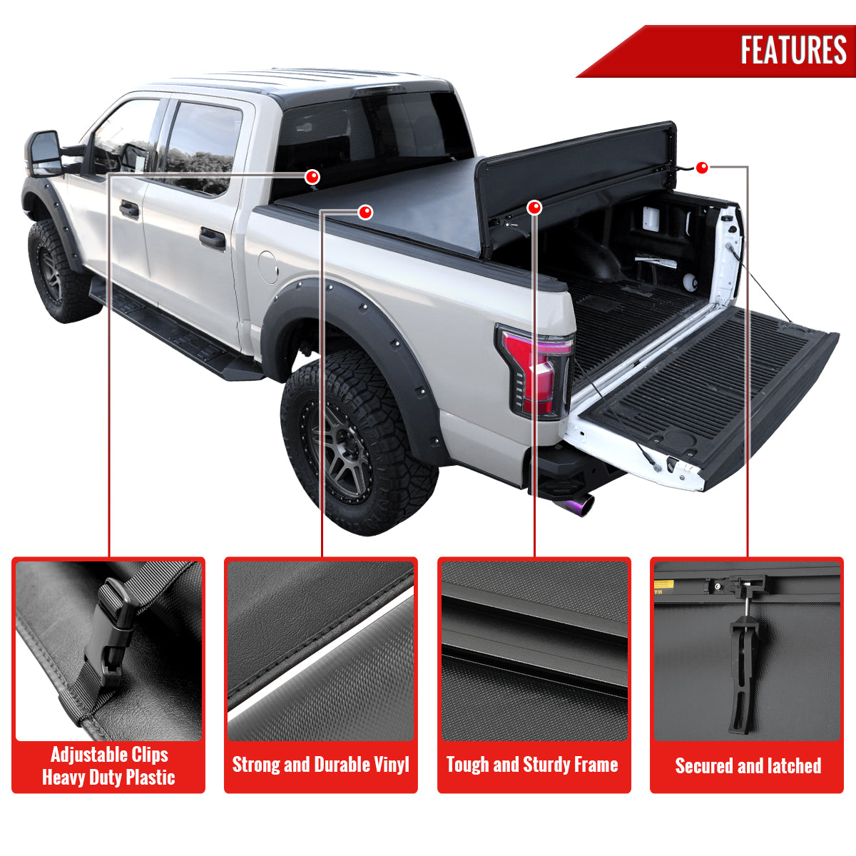 2009-2021 Dodge RAM 1500 / 2010-2021 RAM 2500 3500 5'8" Short Bed Soft Quad-Fold Tonneau Cover