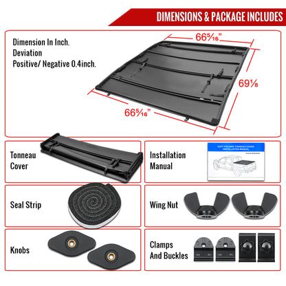 2009-2021 Dodge RAM 1500 / 2010-2021 RAM 2500 3500 5'8" Short Bed Soft Quad-Fold Tonneau Cover