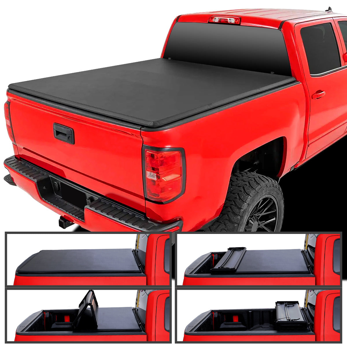 2007-2019 Chevrolet Silverado 1500 / GMC Sierra 1500 Crew Cab 5'8" Short Bed Soft Quad-Fold Tonneau Cover