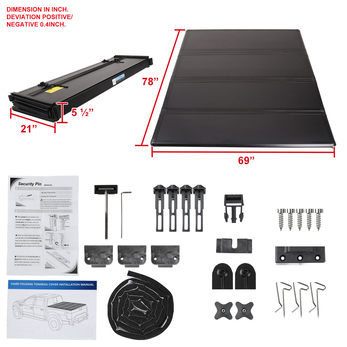 1988-2002 Chevrolet GMC C/K 1500 2500 3500 Fleetside 6'6" Bed Hard Quad-Fold Tonneau Cover