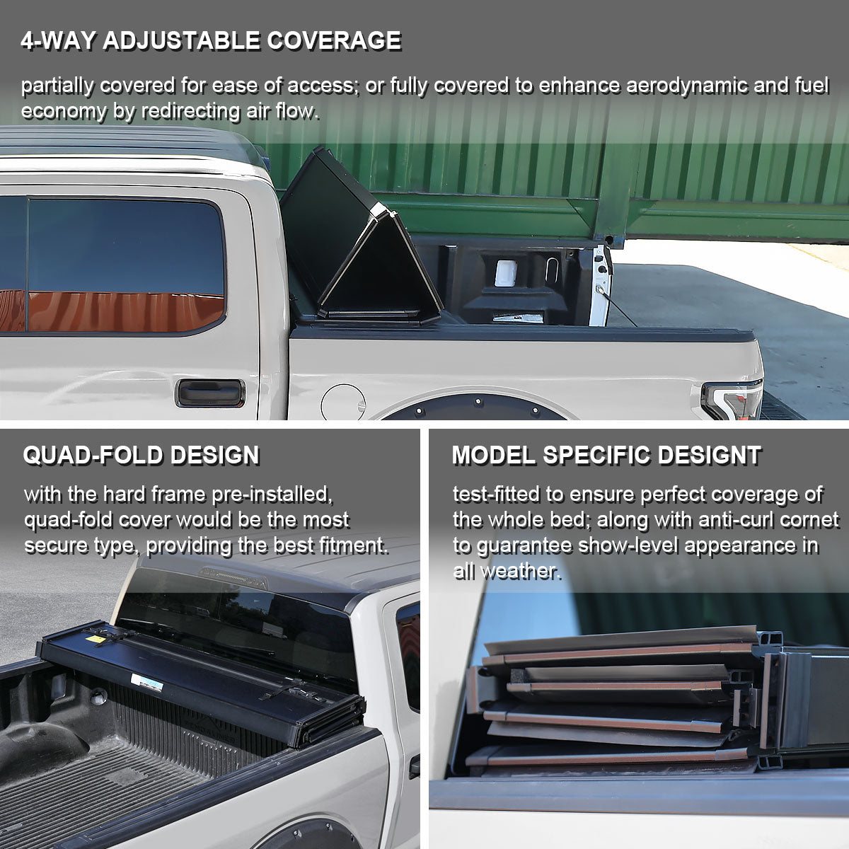 1997-2004 Dodge Dakota / 2000-2004 Dakota Extended/Regular Cab 6.5' Short Bed Fleetside Hard Quad-Fold Tonneau Cover