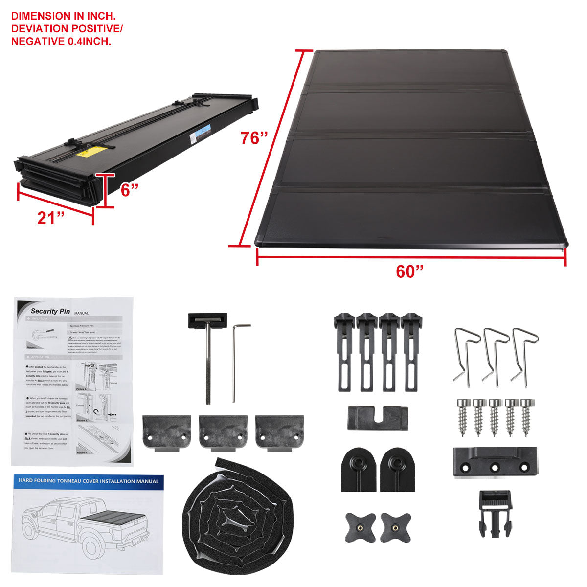 1989-2004 Toyota Compact Pickup Fleetside 6' Short Bed Hard Quad-Fold Tonneau Cover
