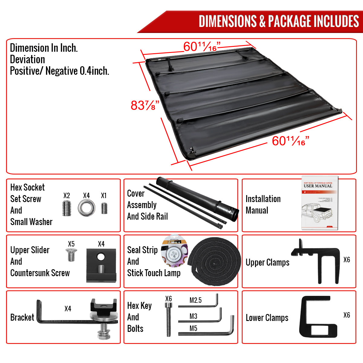 2020-2024 Jeep Gladiator JT Sport Soft Roll-Up 60" Short Bed Tonneau Cover