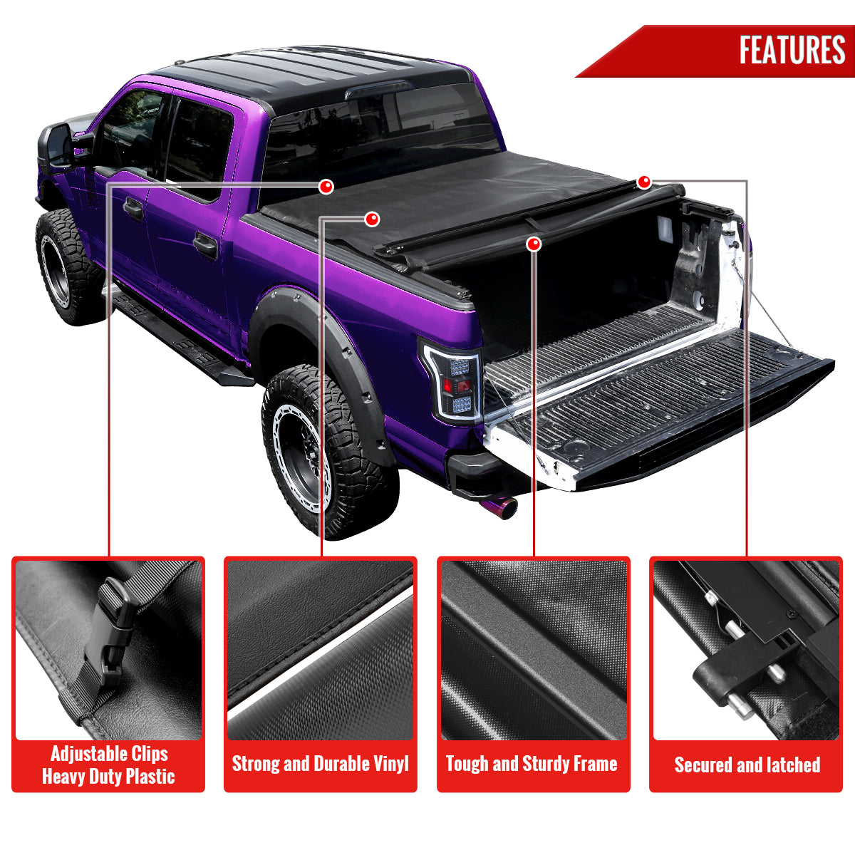 1994-2001 Dodge Ram Fleetside 6.5FT Bed Roll Up Vinyl Tonneau Cover