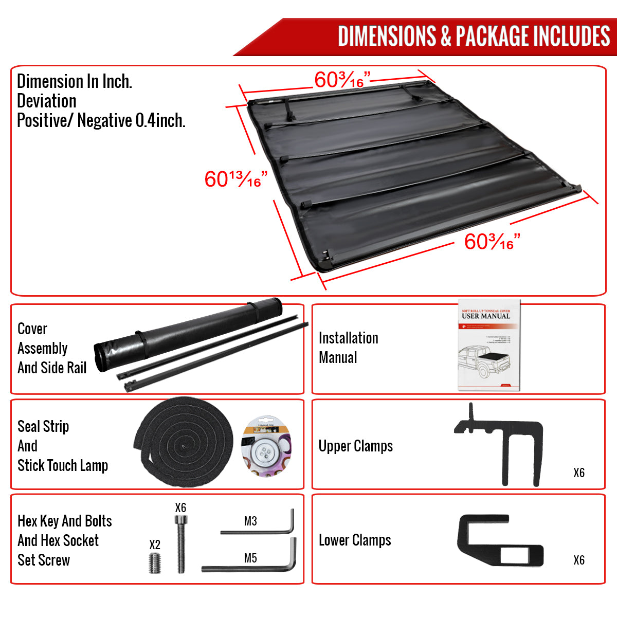 2019-2024 Ford Ranger 5FT Truck Bed Roll Up Vinyl Tonneau Cover