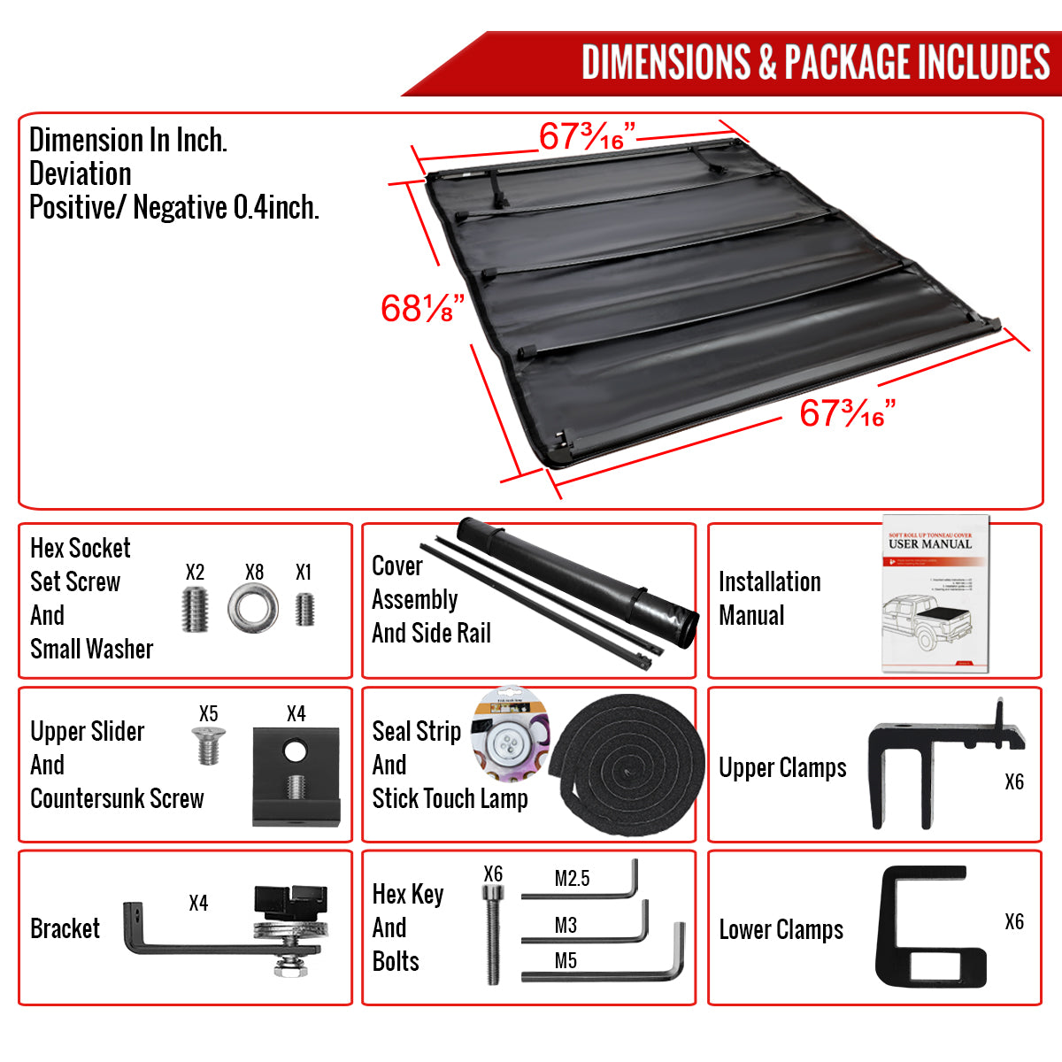2007-2019 Toyota Tundra CrewMax 66" Short Bed Roll Up Vinyl Tonneau Cover