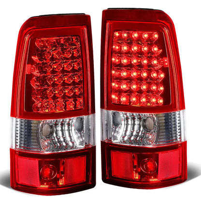 03-07 Chevy Silverado GMC Sierra LED Tail Lights Chrome Red