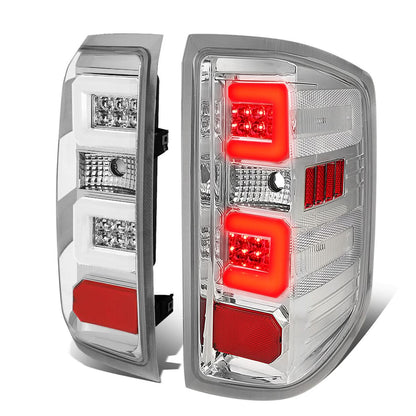 14-19 Chevy Silverado & GMC Sierra C-Bar LED Tail Lights Chrome/Clear