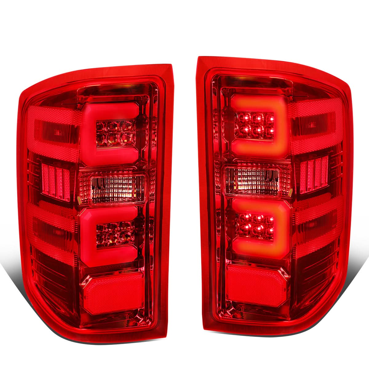 14-19 Chevy Silverado GMC Sierra C-Bar Style LED Tail Lights Chrome/Red