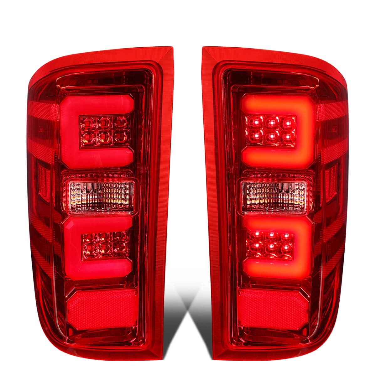 14-19 Chevy Silverado GMC Sierra C-Bar Style LED Tail Lights Chrome/Red