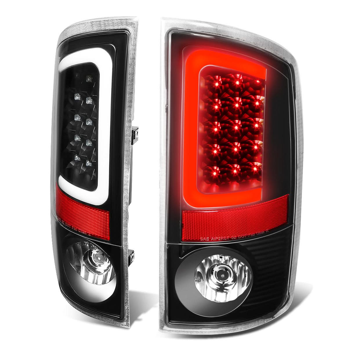 02-06 Dodge Ram C-Bar U-Halo LED Tail Lights Black/Clear