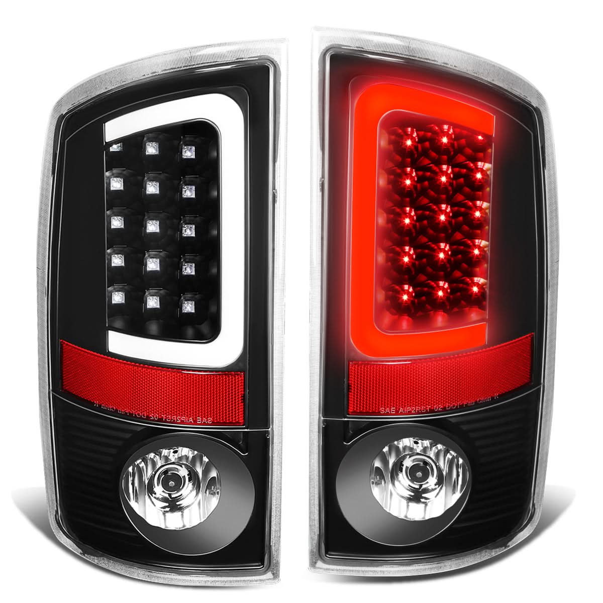 02-06 Dodge Ram C-Bar U-Halo LED Tail Lights Black/Clear