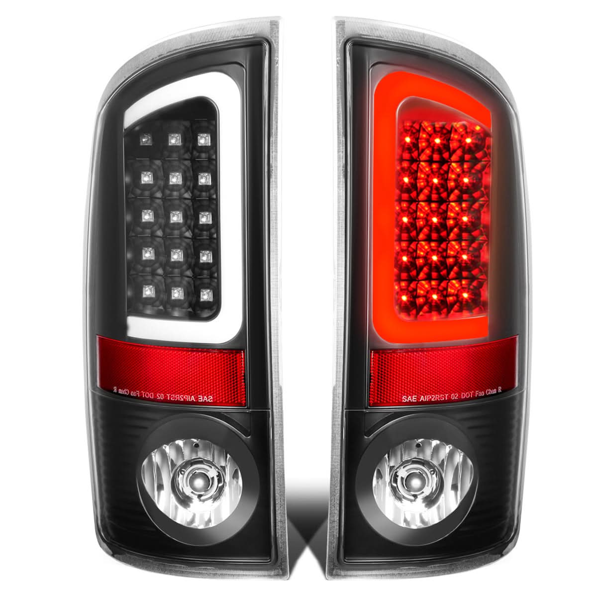 02-06 Dodge Ram C-Bar U-Halo LED Tail Lights Black/Clear