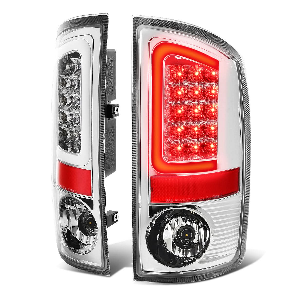 02-06 Dodge Ram C-Bar U-Halo LED Tail Lights Chrome Clear