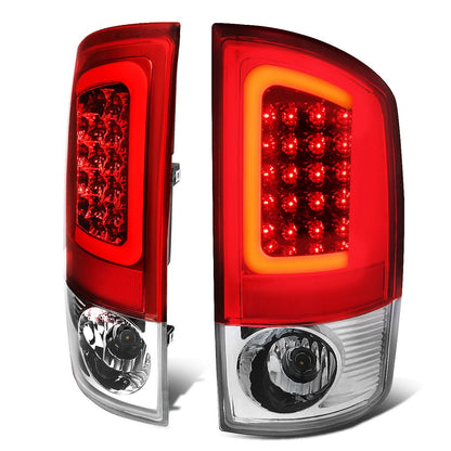 02-06 Dodge Ram C-Bar U-Halo LED Tail Lights Chrome Red