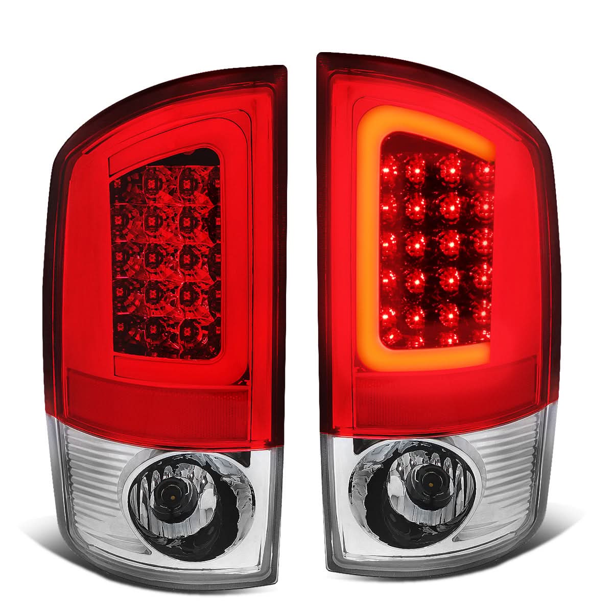 02-06 Dodge Ram C-Bar U-Halo LED Tail Lights Chrome Red