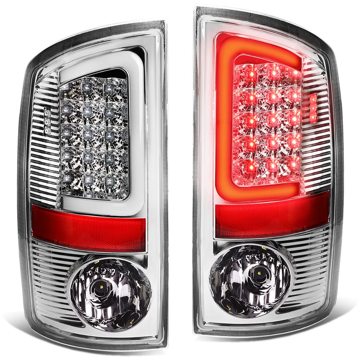 07-09 Dodge Ram C-Bar 3D U-Halo LED Tail Lights Chrome/Clear