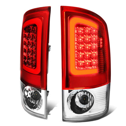07-09 Dodge Ram C-Bar 3D U-Halo LED Tail Lights Chrome Red