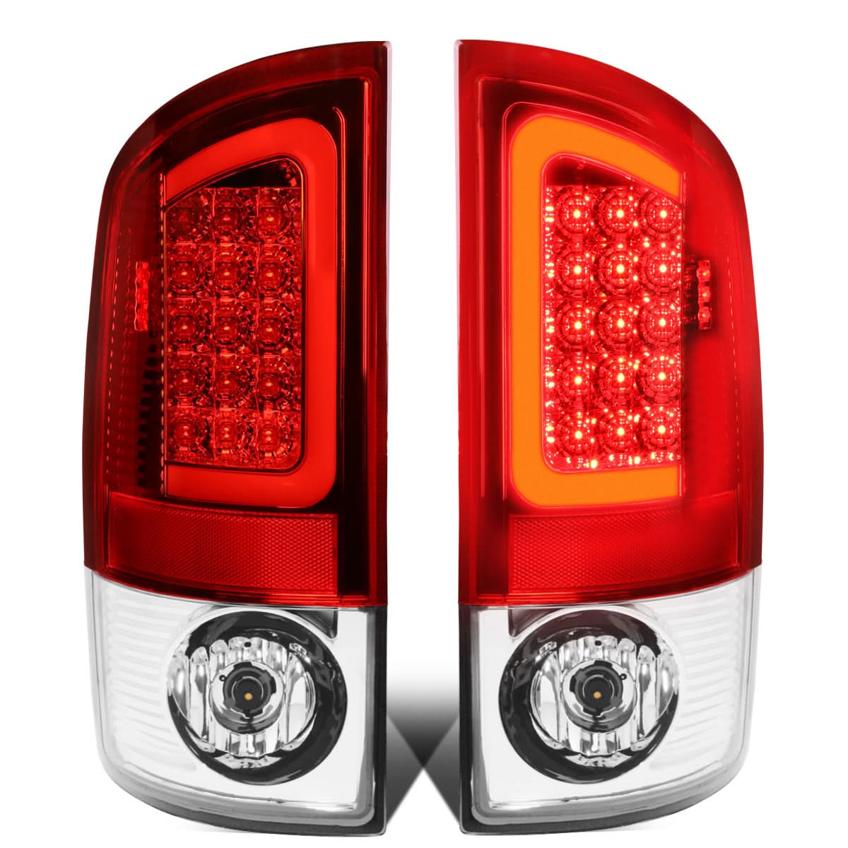 07-09 Dodge Ram C-Bar 3D U-Halo LED Tail Lights Chrome Red