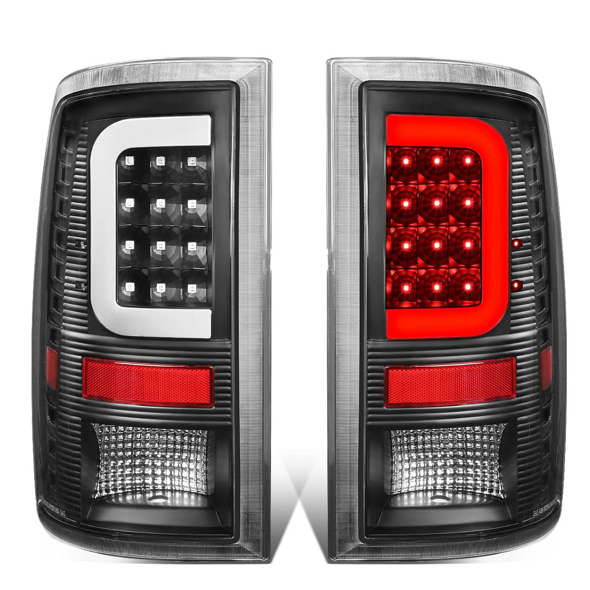 09-17 Dodge Ram 1500/2500/3500 C-Bar Style 3D LED Tail Lights Black/Clear