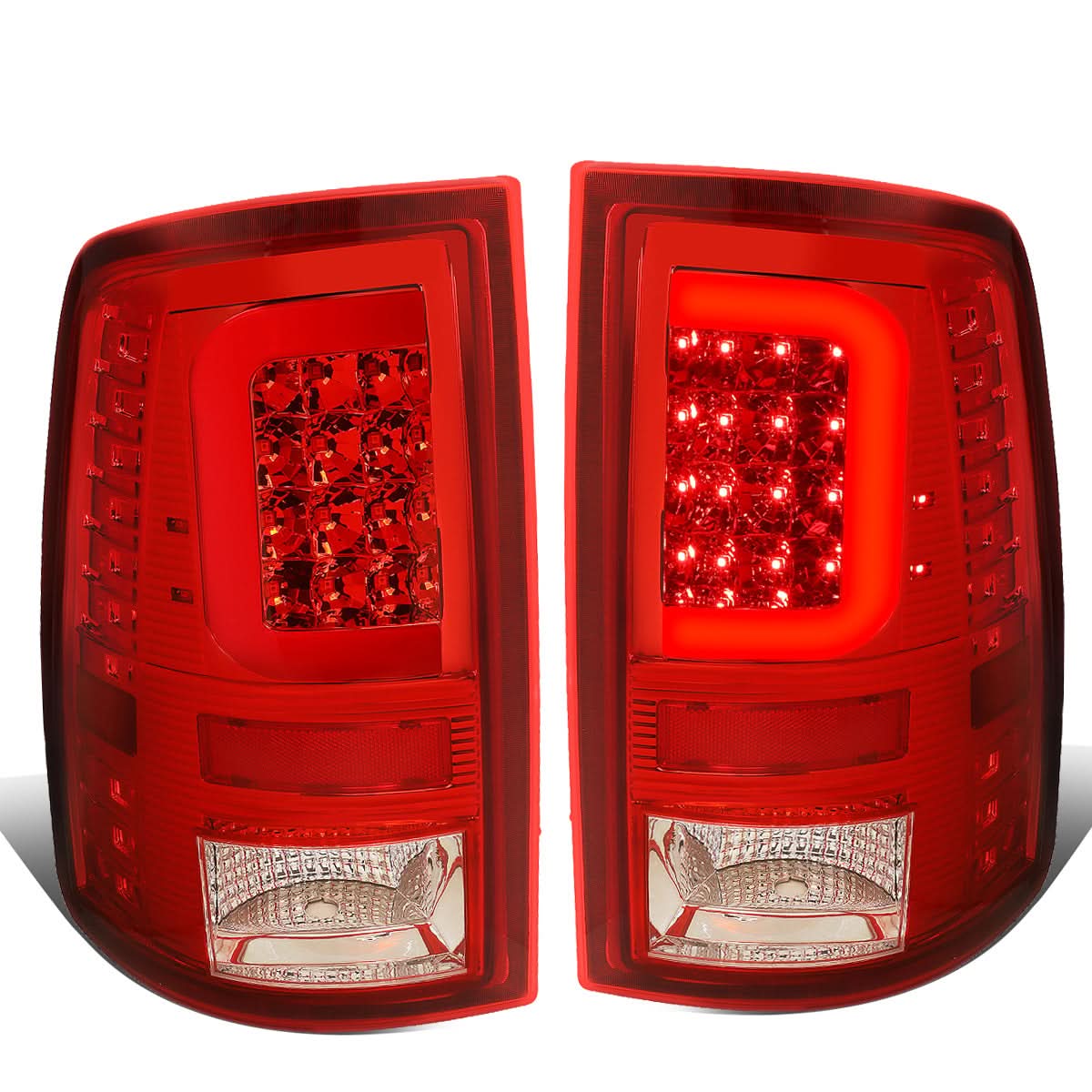 09-17 Dodge Ram C-Bar 3D LED Tail Lights Chrome Red